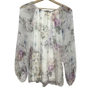 Viola Borghi Women Blouse Shirt Top Large 100% Silk Chiffon Long Sleeve Italy